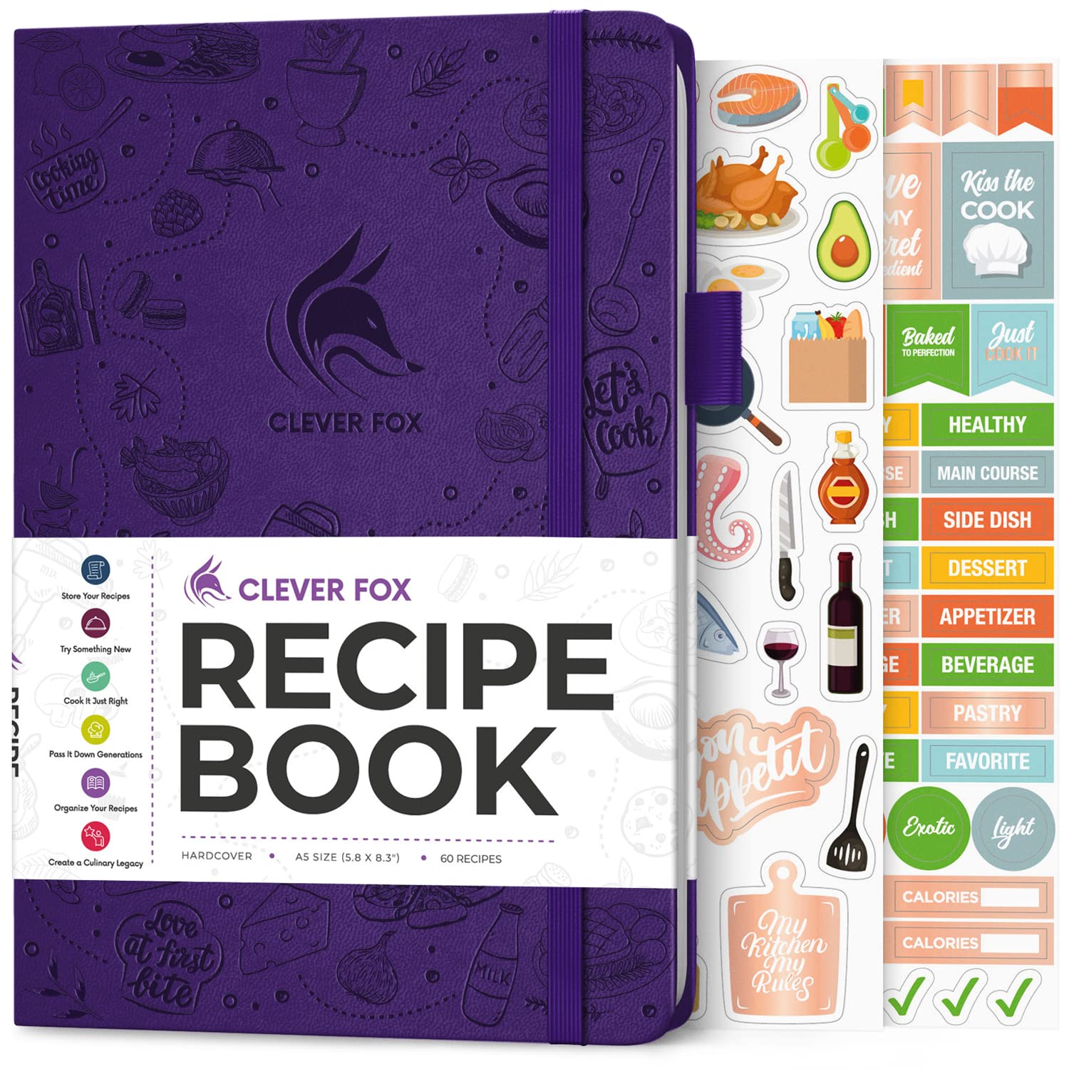 Clever Fox Recipe Book - Make Your Own Family Cookbook & Blank Recipe Notebook Organizer, Empty Cooking Journal to Write in Recipes, A5, Stores 60 Recipes, Purple โ image 1