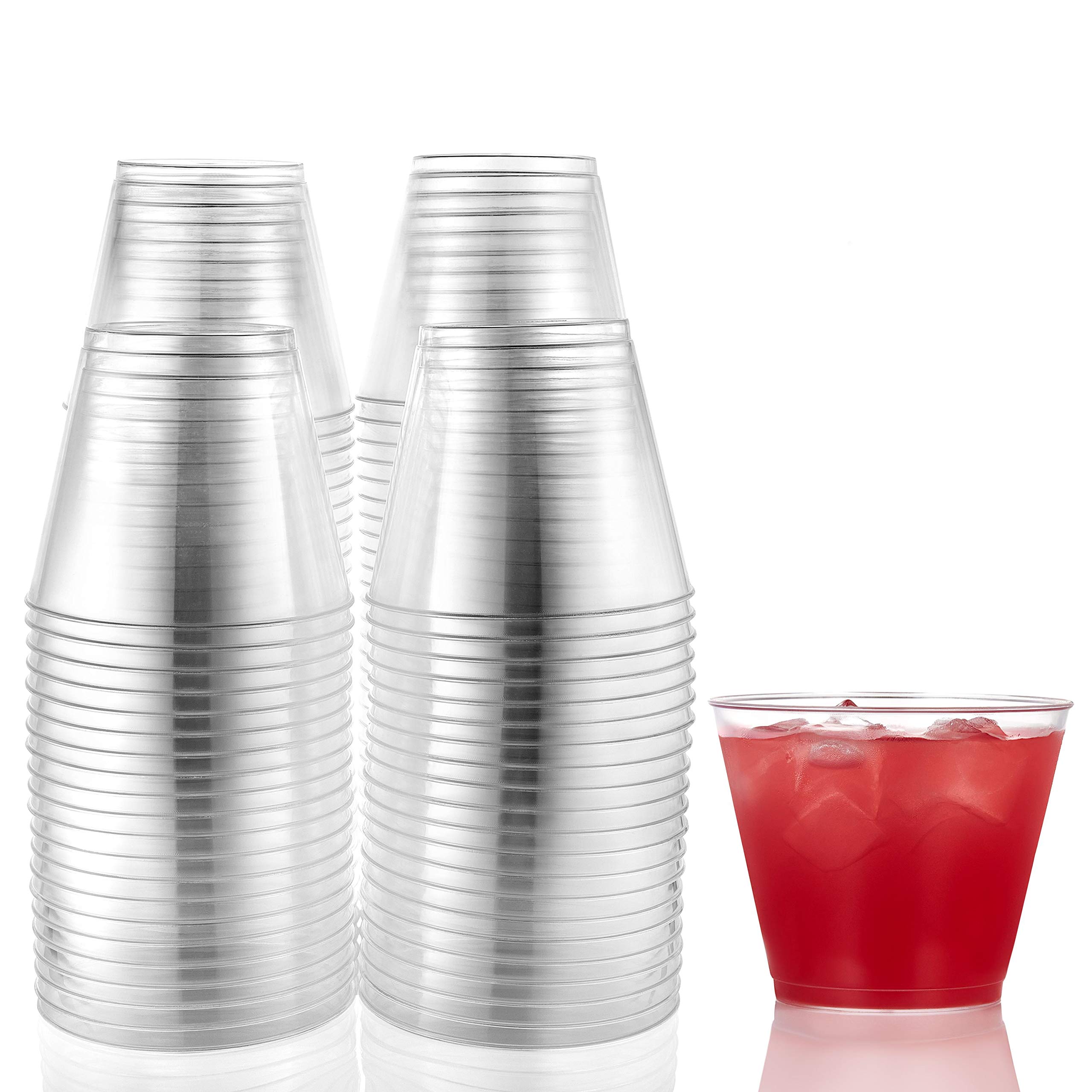 Hard Plastic Tumblers 9 oz Party CupsOld Fashioned Glass, 100 Count