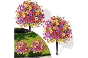 Alupssuc 2Pcs 20" Artificial Topiary Ball Flowers for Outdoors, Spring Decoration with Spike, UV Resistant Faux Summer Plants
