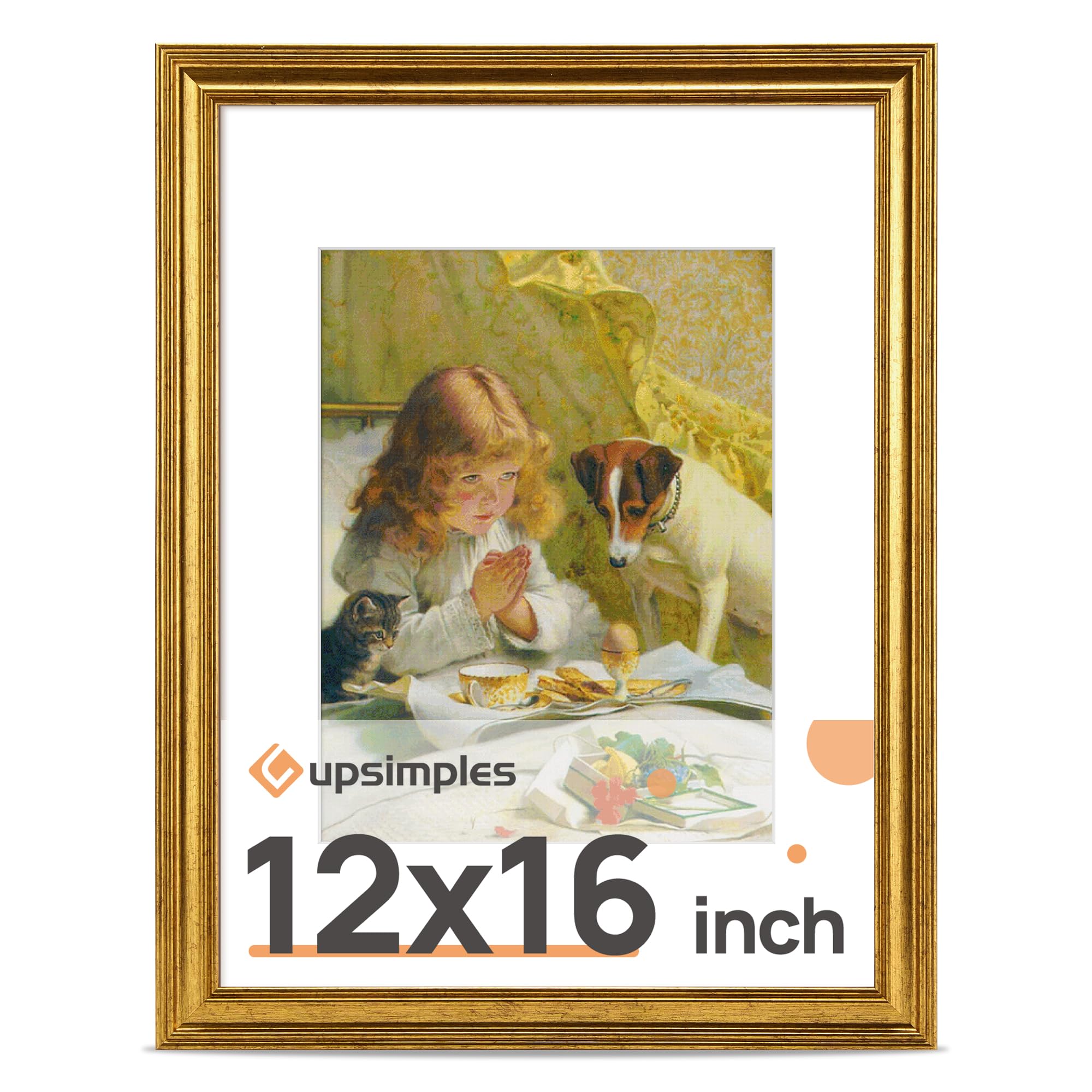 Photo 1 of upsimples Vintage 12x16 Frame, Antique Gold Frame Displays 8.5 by 11 with Mat or 12 x 16 Without for Vertical or Horizontal Wall Decor, 1pack