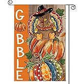 AVOIN colorlife Fall Thanksgiving Garden Flag 12x18 Inch Double Sided Outside, Gobble Turkey Pumpkin Yard Outdoor Decorative Flag