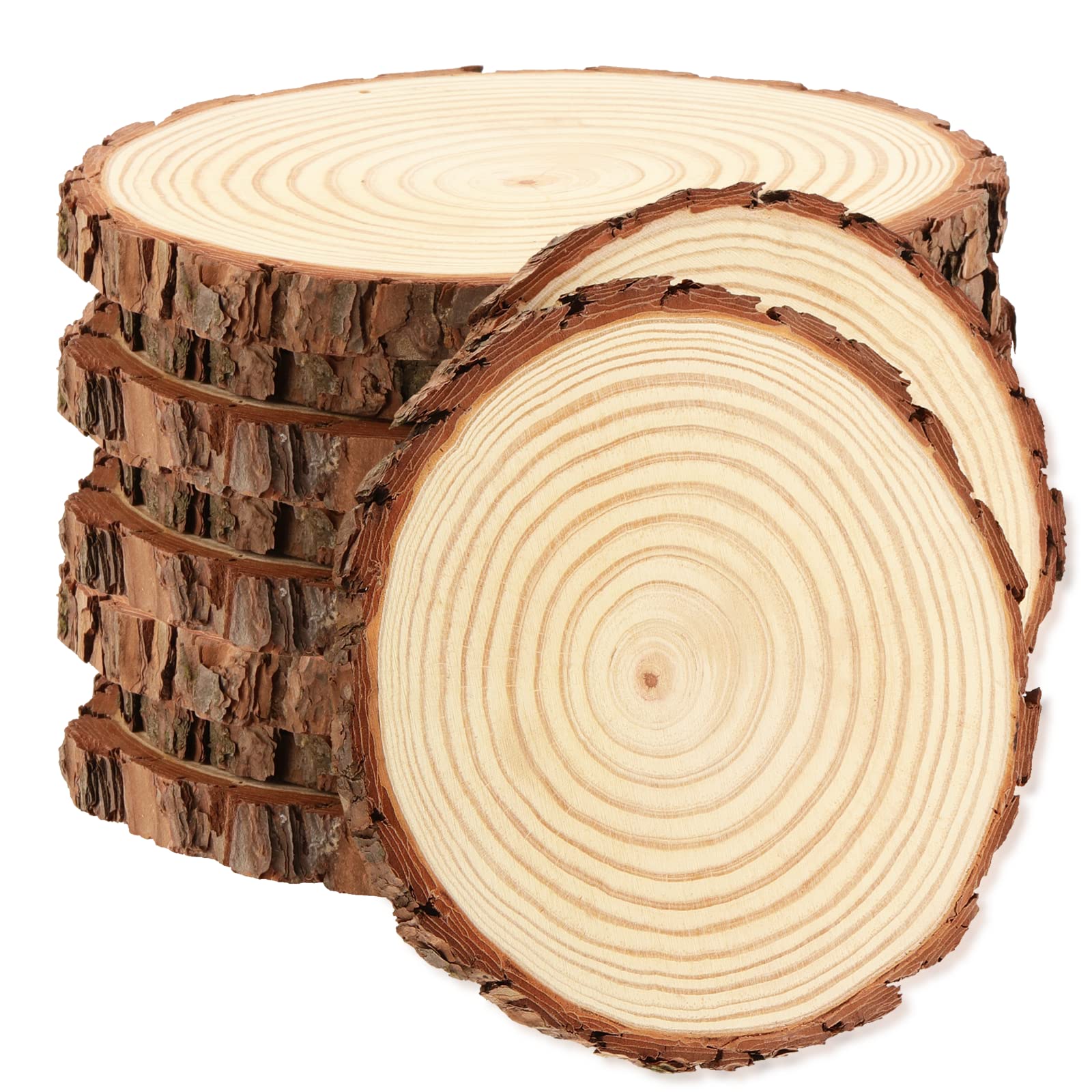MUKCHAP 10 Pieces 16-18 cm Natural Wood Slices, Unfinished Wooden Circles, Round Wood Log Slices Wood Discs for Crafts, Wedding Decoration, DIY Project