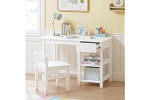 Spirich Kids Desk and Chair Set, Kids Study Desk with Drawer and Shelves, Children Wooden Study Table for 3-8 Years Old, Student Writing Table Computer Workstation