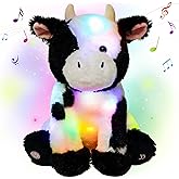 Cuteoy Light-up Singing Plush Cow LED Musical Stuffed Animal Adjustable Volume Lullaby Plushies Birthday Christmas Toy Gifts for Kids Toddler Girls, 13"