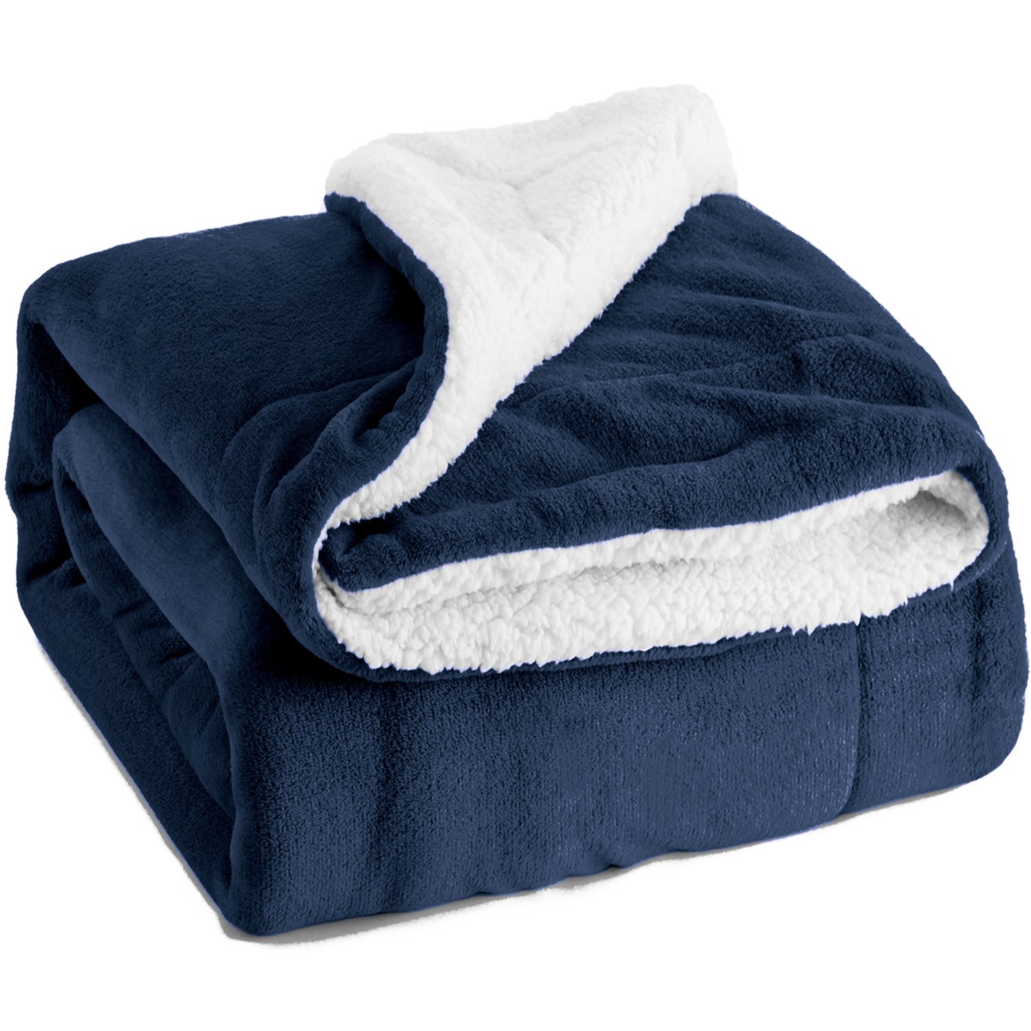 Sherpa Throw Blanket Navy Blue 50x60 Reversible Fuzzy Microfiber All Season Blanket for Bed or Couch by Bedsure