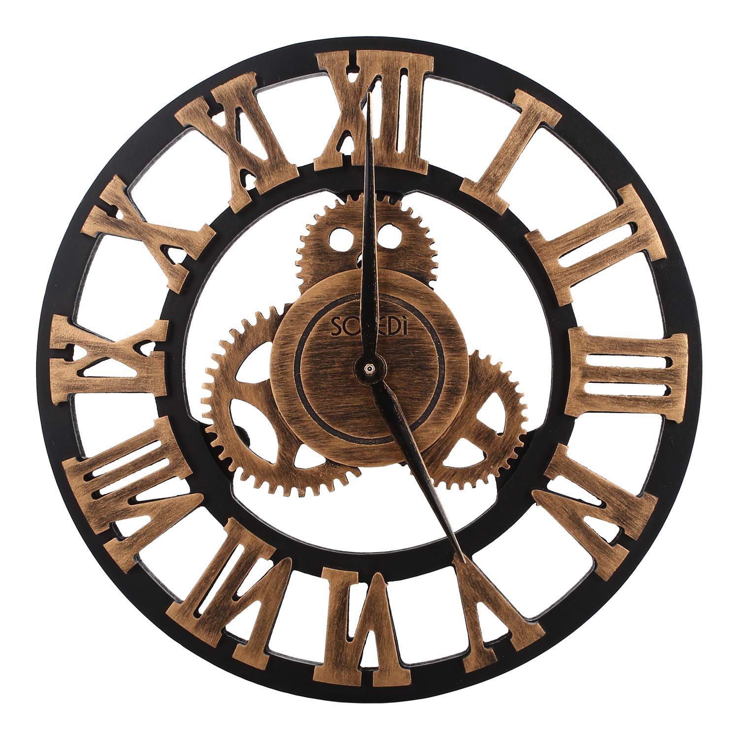SOLEDI 12 Inch Industrial Wall Clock Handmade 3D Gear Clock Large