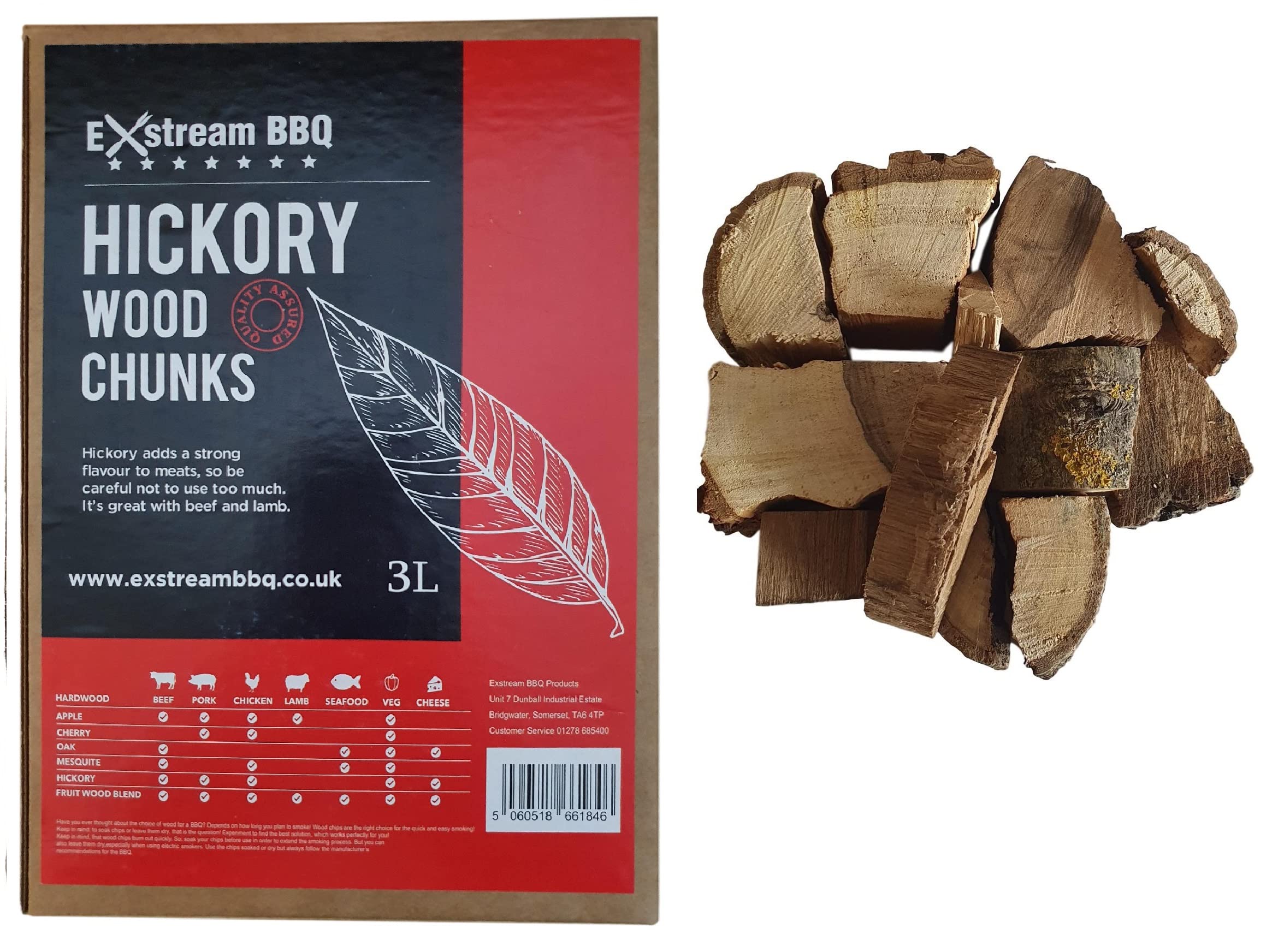 Exstream BBQ Barbecue Smoking Wood Chunks Food Smoke Apple, Hickory, Oak, Cherry, Mesquite 100% Natural No Chemicals (Hickory 3 Litre)