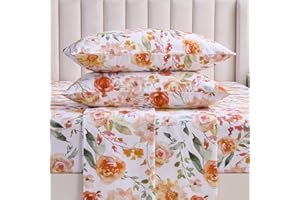 YIYEA 100% Cotton Sheets Queen Size, Ultra Soft Cozy Floral Bed Sheets Set for All Season, Sateen Weave, 16" Deep Pocket, 4PC
