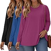 Oakgarden 3 Pack Women's Plus Size T Shirts Long Sleeve Crew Neck Tops Casual Basic Loose Fit Fall Tees Tunic Outfit