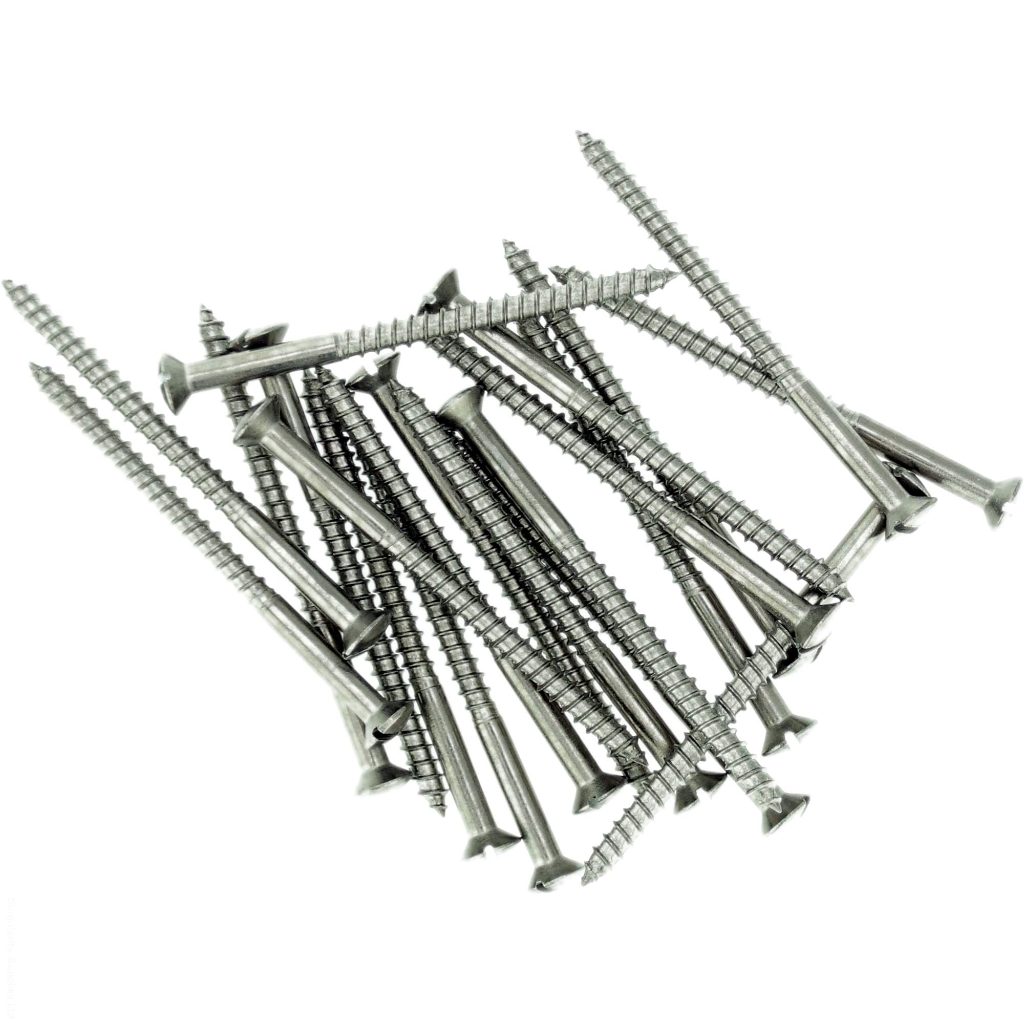 No.6 x 0.48 (3.5mm x 12mm) Slot Raised Countersunk Wood Screw - Stainless Steel (A2) (Pack of 20)