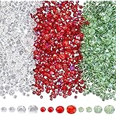 PONABEADIY 1485Pcs 3 Colors Christmas Glass Beads with Holes Red Green White Faceted Crystal rondelle Assorted Loose Charm Bead Bulk for Jewelry Making Earrings Bracelet Necklace DIY Craft Supply