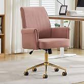 YITAI Stripes Velvet 360&deg;Swivel Desk Chair, Modern Height Adjustable Home Office Armchair with Gold Base and Wheels for Vanity, Comfy Computer Chair for Study Living Room Bedroom（Rose Red）