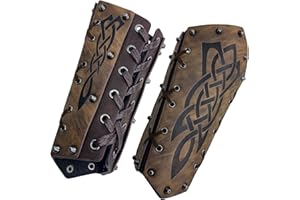 HiiFeuer Medieval Embossed Arm Bracers, Retro Faux Leather Knight Arm Gauntlets, Vintage Arm Guards
