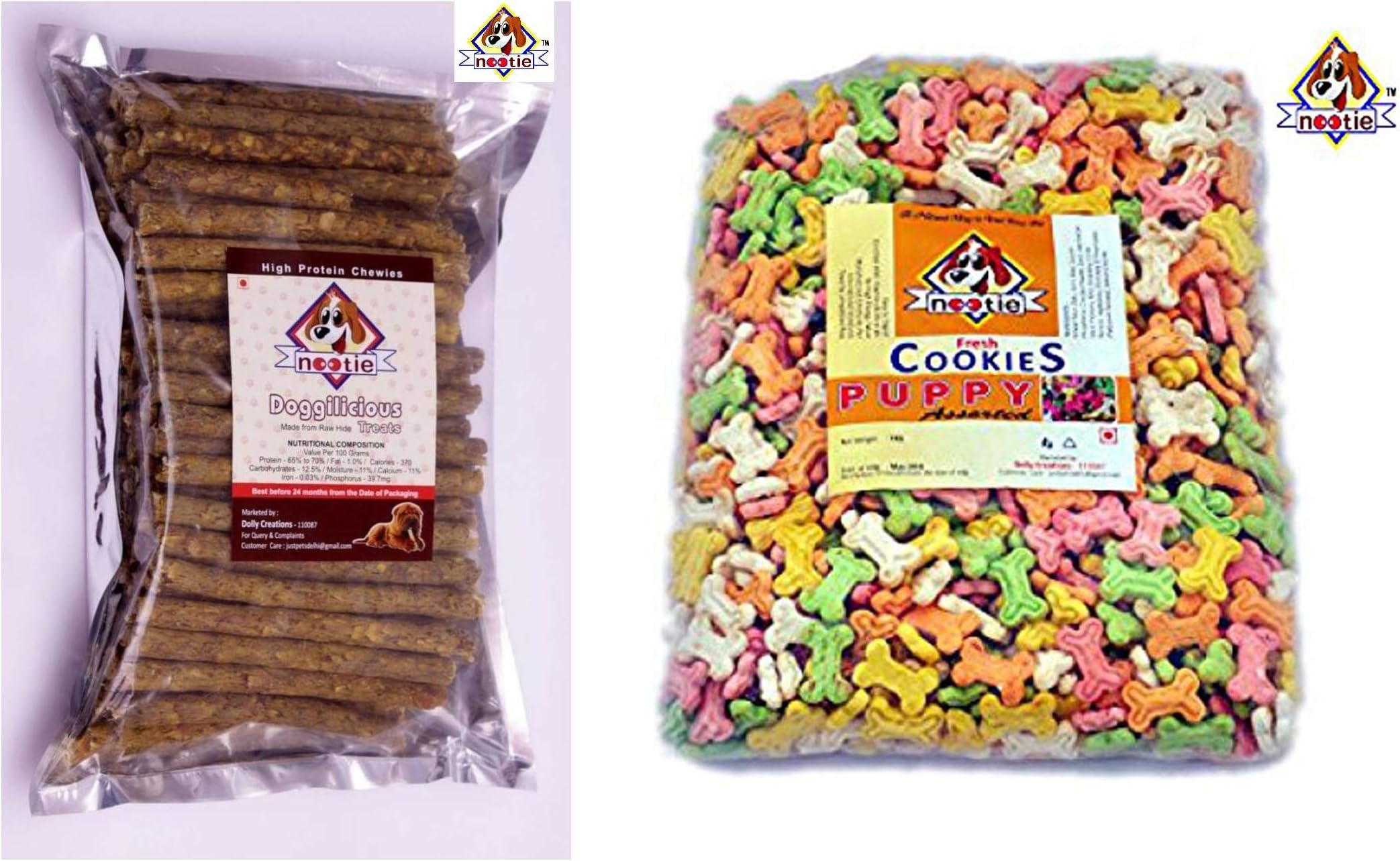 Nootie Combo of Chicken Flavor Munchies, 1 kg & Assorted Flavor Cookies for Puppies, 1 kg