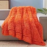 GONAAP Fuzzy Faux Fur Throw Blanket Orange Super Soft Cozy Plush Fuzzy Shaggy Blanket for Couch Sofa Bed (Orange, Throw(50"x60"))