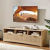 Amada 59" Fluted TV Stand for TVs Up to 65", Mid-Century Modern Entertainment Center with Storage Drawers and Open Shelf, TV Console for Living Room or Bedroom, Natural Oak
