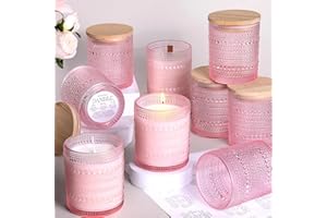 DARJEN 12 Pack Pink Candle Jars for Making Candles- 8 OZ Empty Glass Candle Making Jars with Bamboo Lids and Labels, Candle Containers Candle Making Jars for DIY Gifts