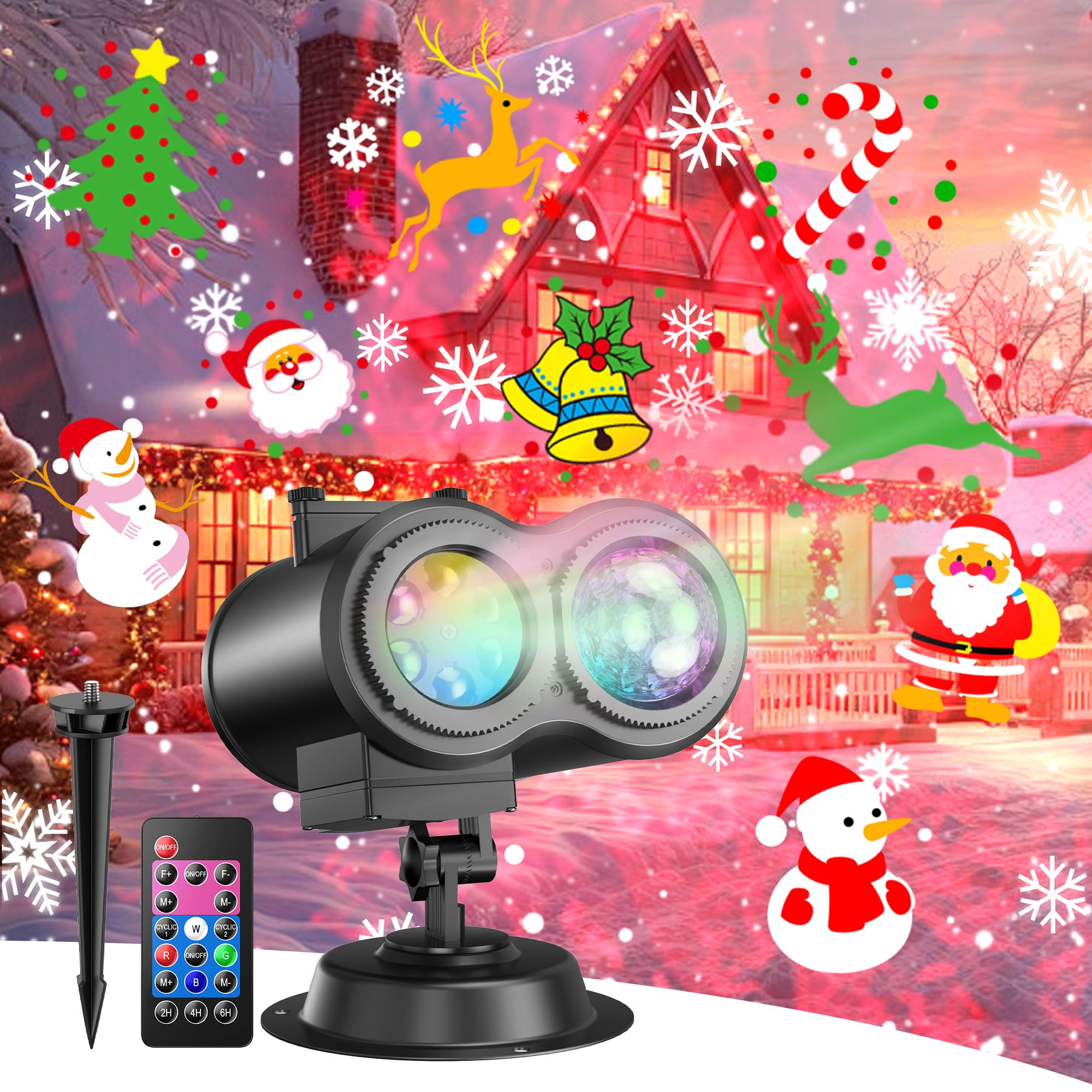 Photo 1 of 4-Large Pattern Halloween Christmas Projector Lights Outdoor, 29 Effects Holiday Projector Light Outdoor 2 in 1 with Remote, Christmas Decorations Lighting for Outside Home Party House Decor