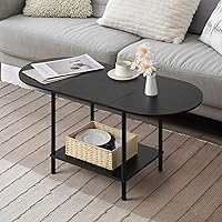 Coffee Tables for Living Room,2-Tier Small Coffee Table Industrial Modern Black Coffee Table with Storage Shelf and Wood Tabl