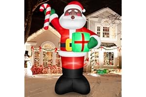 MICOCAH 8 FT Tall Giant Black Santa Inflatable Christmas Decorations Outdoor Candy Cane & Gift Box, Build in LED Lights Funny Merry Xmas Blow Ups Yard Decoration for Outside Holiday Winter Indoor Patio Lawn