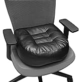 YOUFI Leather Seat Cushion Extra-Thick Booster for Office Chair to Rise Height - Full Filling for Support - with Breathable Cover, Handle and Buckle - Relieves Back Pain – 18"x16"x6" (Black)