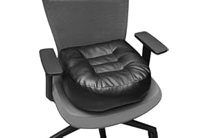 YOUFI Leather Seat Cushion Extra-Thick Booster for Office Chair to Rise Height - Full Filling for Support - with Breathable Cover, Handle and Buckle - Relieves Back Pain – 18"x16"x6" (Black)
