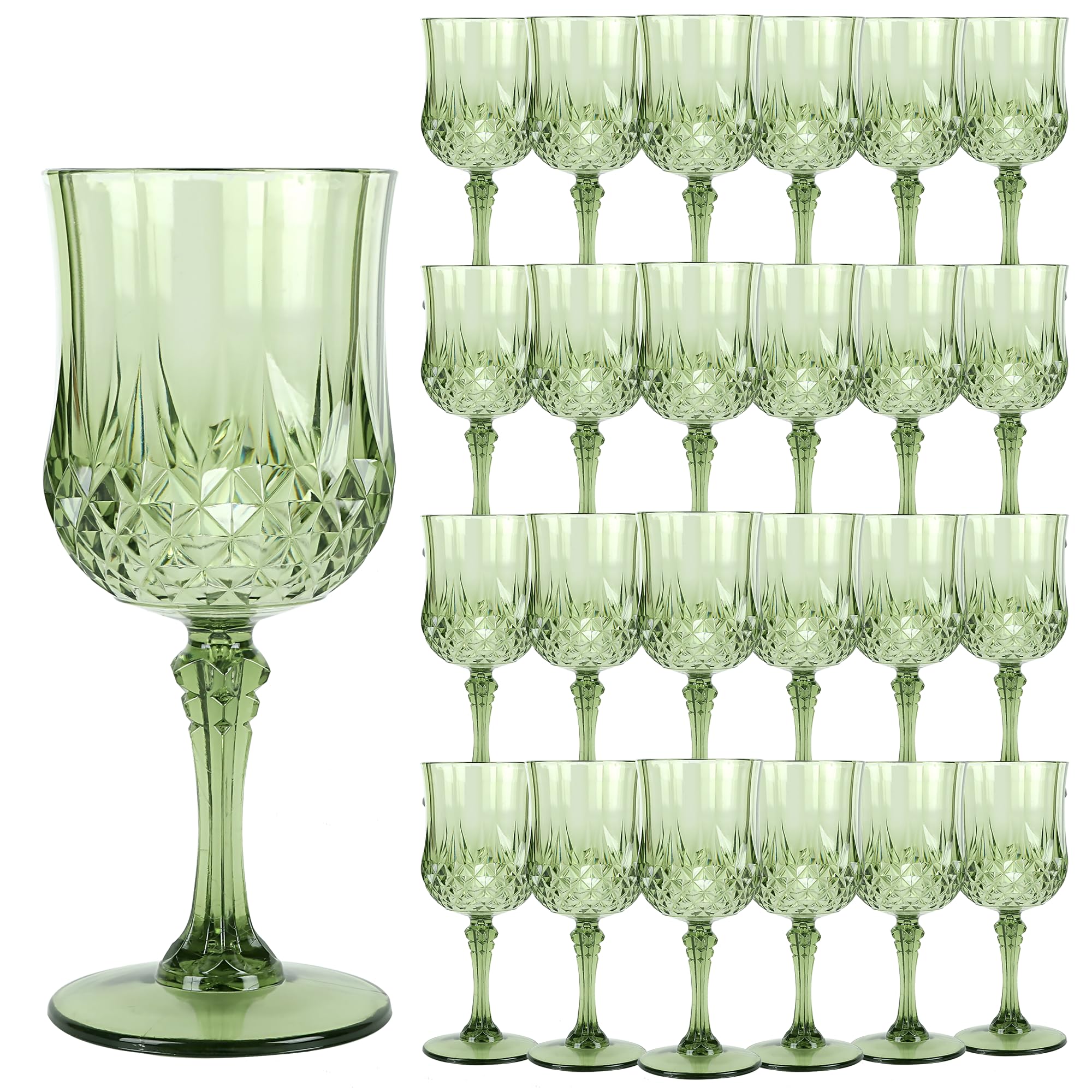 Photo 1 of LEYIQU Plastic Wine Glasses?Plastic Goblets Vintage Style Cordial Drinking Glasses for Wedding Reception, Grand Event Party Supplies (24, New Green)