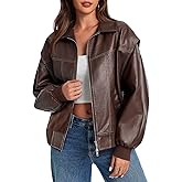 Tankaneo Womens Oversized Leather Bomber Jackets Cap Sleeve Zip Up Motorcycle Coats with Pockets