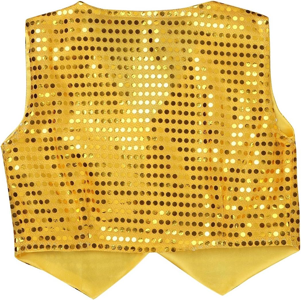 TiaoBug Boys Girls Shiny Sequin Vest Jacket Kids Waistcoat Tops Hip-hop Jazz Street Dance Performing Shirts Gold 10-12 Years - Image 3
