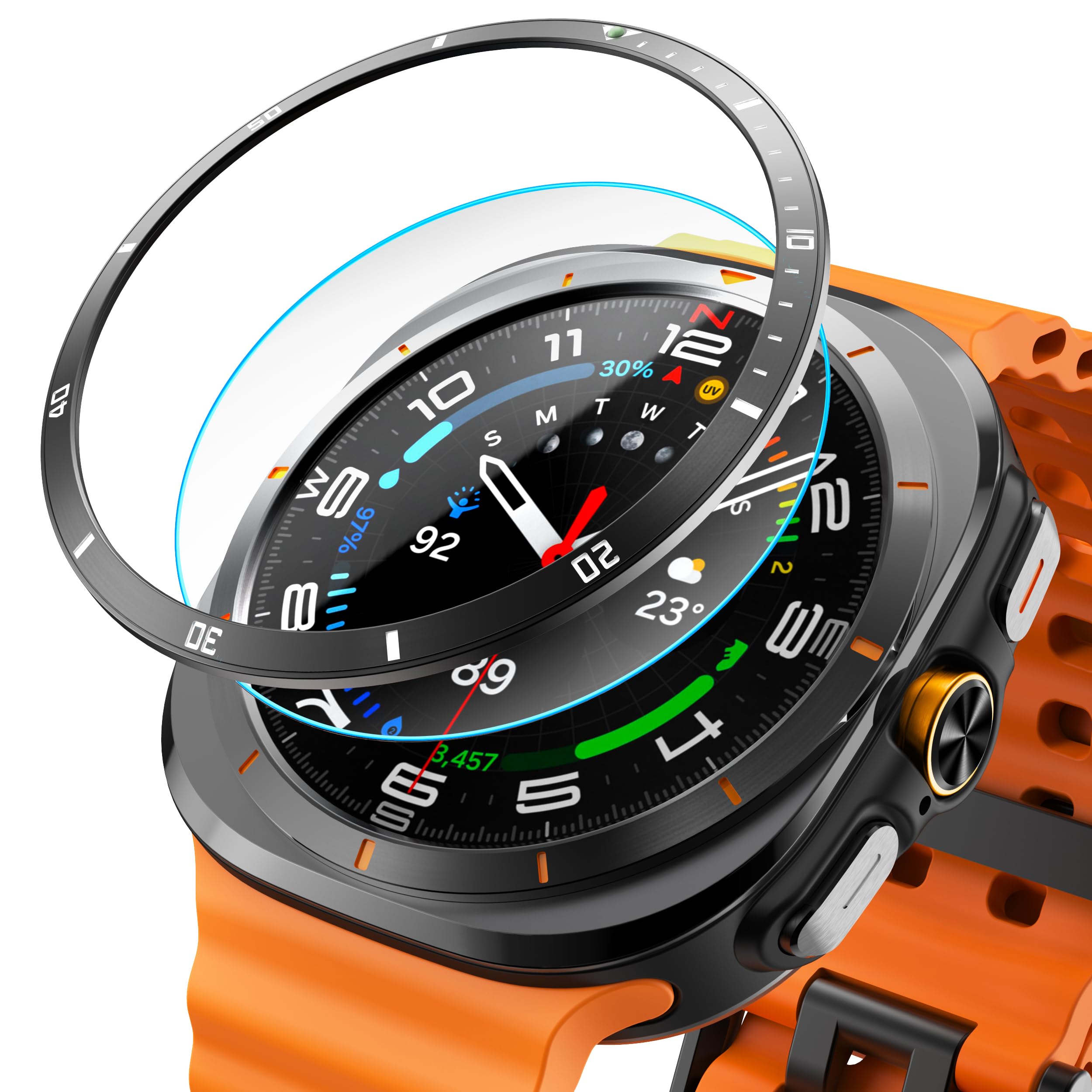 Photo 1 of Bezel Cover Compatible with Samsung Galaxy Watch Ultra Classic Case 47mm, Aluminum Metal Bezel Ring Adhesive Cover Anti Scratch Protector Accessory, Comes with Screen Protector (Black, Loli-47mm)