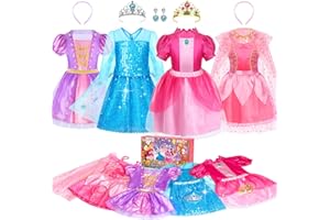 BIBUTY Princess Dress Up for Girls Toddler Dress Up Clothes for Girls 3-6, Role Play Princess Costume Christmas Birthday Gifts (Pink)