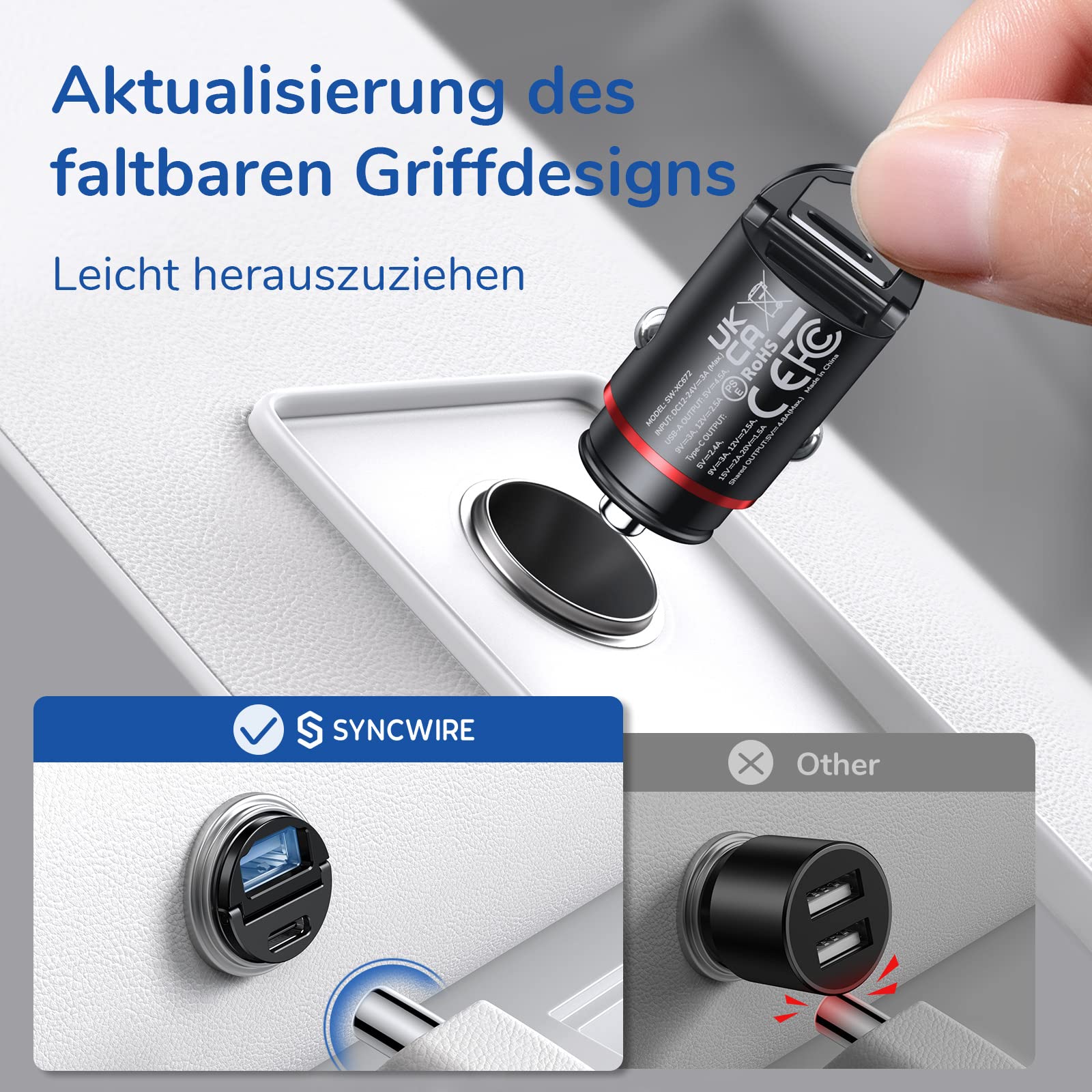 Syncwire 60W Zigarettenanzünder USB C & USB Auto Adapter [PD 30W & QC 30W] Super Mini Ganzmetall KFZ Ladegerät USBC Kompatibel mit iPhone, Samsung, Huawei, Xiaomi, Google Pixel - Schwarz 8