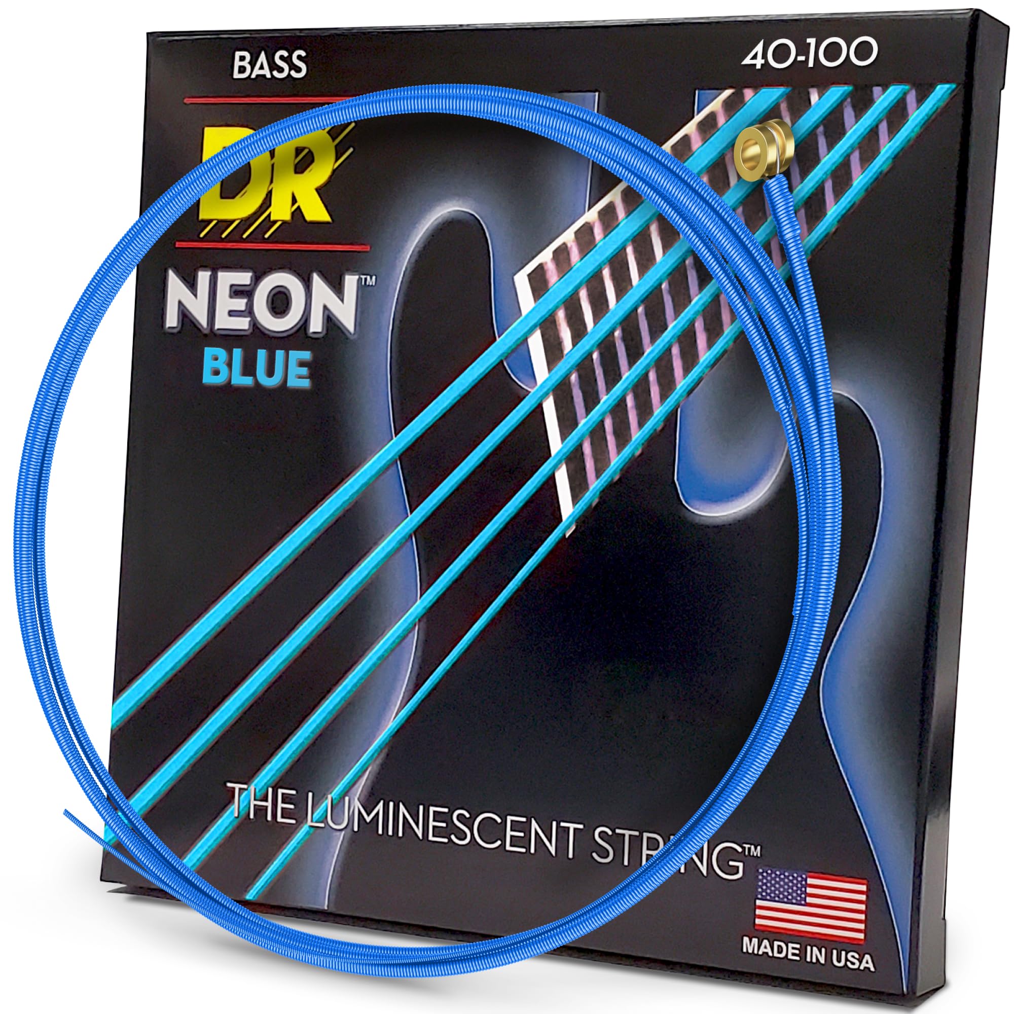 DR Strings NBB40 40-100 Lite Set Handmade Neon Hi-Def Blue Coated Bass Strings โ image 1