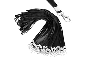 E&EY 100 Pack Lanyards Bulk for id badges Badge Holder Lanyard Flat Nylon Clip Swivel Hooks (Black)