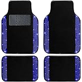 NBTEPEM Blue Bling Car Floor Mats Full Set, Universal Fit Most Cars,SUV, Trucks, 4 pcs Sparkle Glitter Diamond Carpet for Women Girls with Anti-Slip Pad (Blue Diamond)