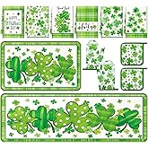 Bencailor 12 Pcs St Patrick's Day Kitchen Decor Sets, 6 x St Patricks Day Towels 2 x Kitchen Rug and Mat 2 x Shamrocks Pot Holder 2 x Green Oven Mitts for Irish Party Gifts Bathroom Home Decor