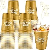 Potchen 50 Pcs 2026 New Year Disposable Cups 16oz Plastic Party Cups Gold Happy New Years Eve Reusable Drinkware for Winter Party Holiday Drinks Decorations Toss Game Supplies