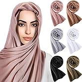 Bunnycool 6 Pack Hijab Scarves for Women Muslim Head Wraps Jersey Hijab Soft Long Scarf Wrap for Muslim Cotton Shawl