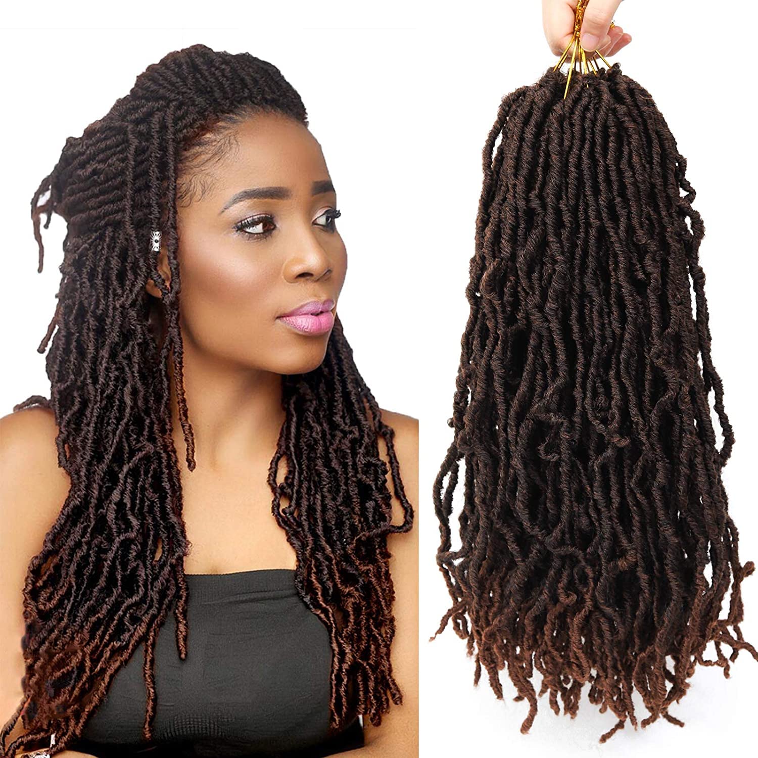 Beyond Beauty 6 Packs/Lot Nu Faux Locs Crochet Hair 18 Inches Pre-looped Goddess Locs Crochet Hair Soft Dreadlocks Synthetic Hair Extensions 18 strands/Pack(T30)