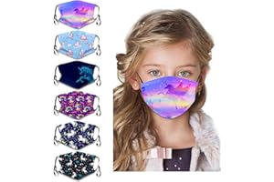 CANBOER 6Pcs Kids Washable Cute Cartoon Face Bandanas Reusable Cloth Face Dust Protection with Adjustable Ear Loops for Boys Girls