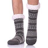 LANLEO Men's Fuzzy Ripple Slipper Socks Super Soft Warm Fleece Lining Knit Non Slip Winter Socks