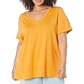 Tommy Hilfiger Womens Casual Mix Media Short Sleeve V-neckT-Shirt