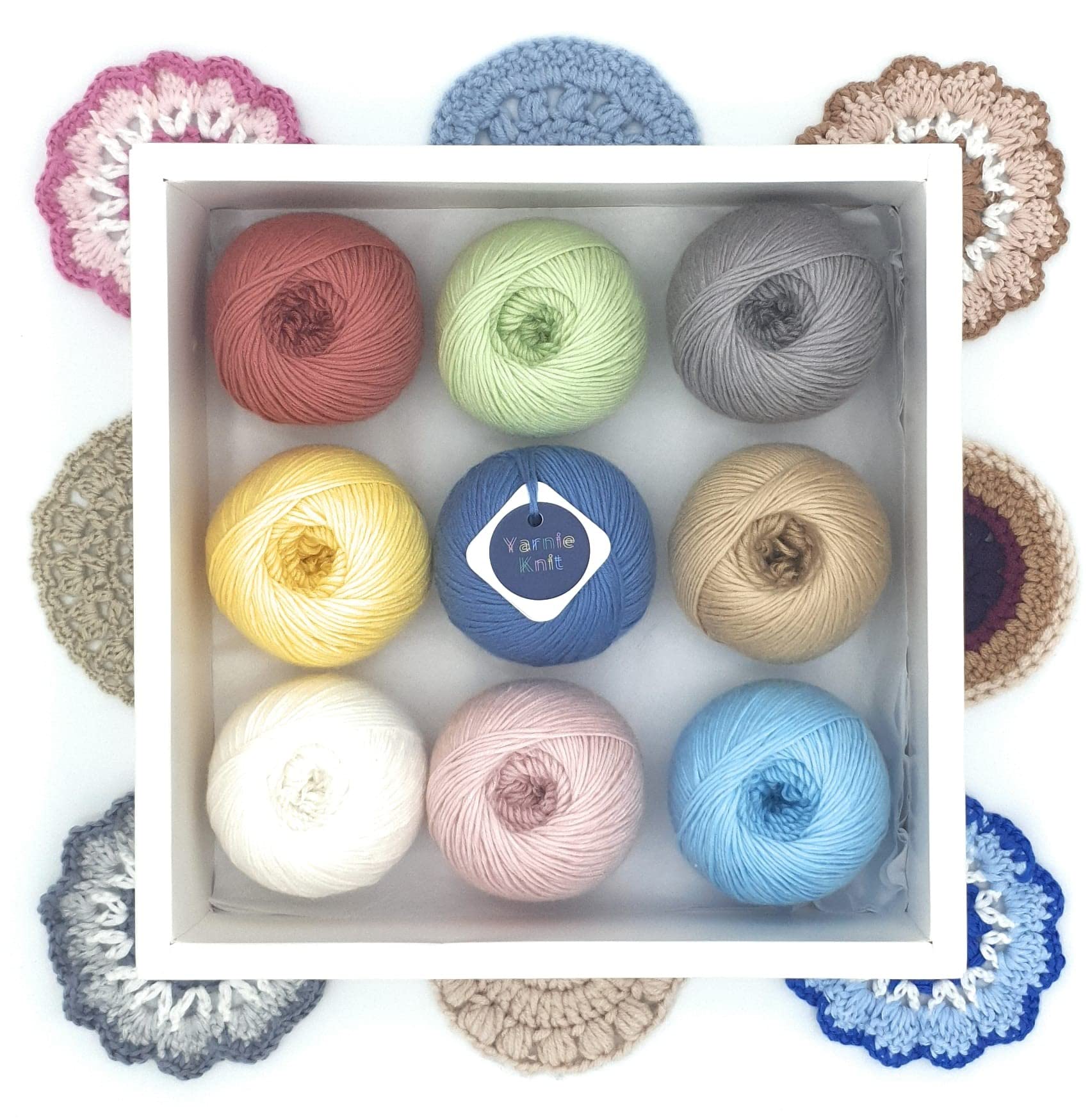 Yarnie Knit Segment Wool Acrylic DK Double Knitting Light Worsted Weight 3 Yarn Kit Set Gift Idea, Lollipop: 50g x 9 Ball Rainbow Multi Pastel Coloured Soft yarnset Bundle for Beginners Hand Crochet