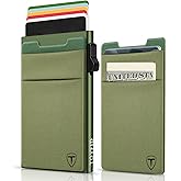 TOYFID Slim Wallet for Men,Pop Up Credit Card Wallet Aluminum Minimalist RFID Blocking Smart Card Holder with Cash Slot for Front Pocket,6-12 Card Capacity, Green