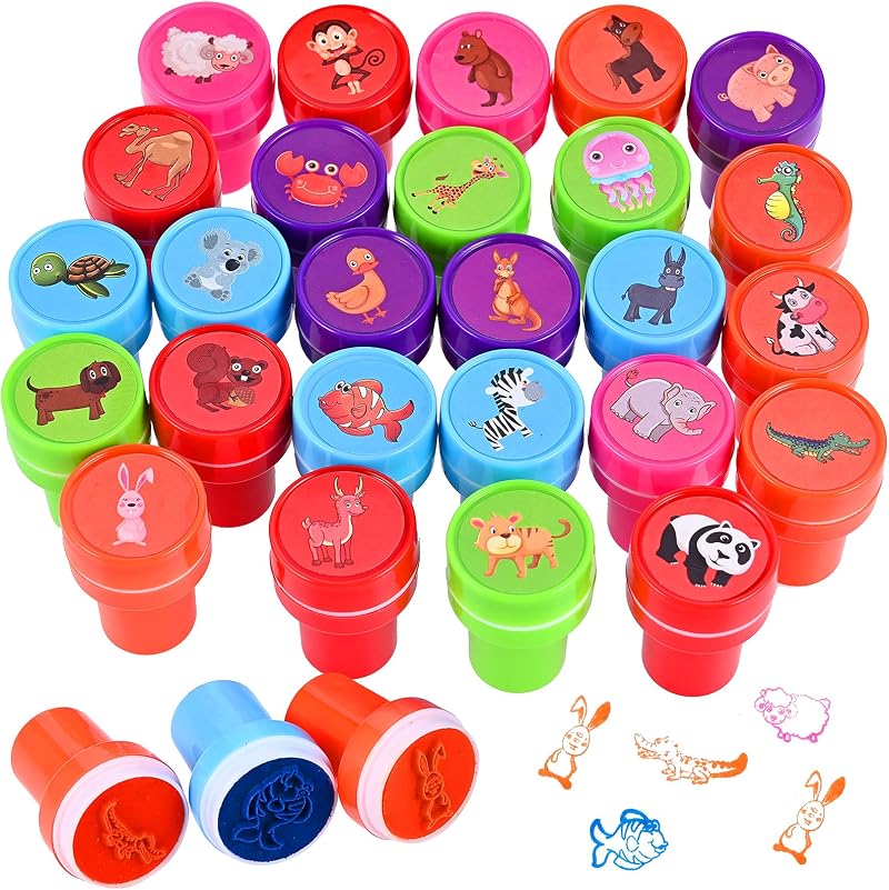 Faburo 26pc Cute Animal Self-Inking Stamps Kids Party Favors Classroom Carnival