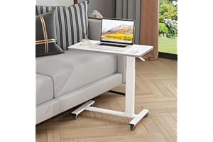 TigerDad Pneumatic Adjustable Overbed Table with Gas Spring Riser | Medical Adjustable Bed Side Table with Wheels | Portable Standing Desk for Laptop Computer