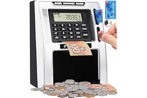 Canadian Dollars Talking ATM Piggy Bank for Kids with Dual Debit Cards, Power-Off Memory, Auto-Opening Drawer for Real Money 