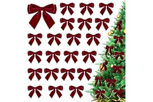 CUPLOOV 24Pcs Velvet Bows for Christmas Tree, Small Burgundy Bows Christmas Decorations with Twist Tie, Bulk Burgundy Velvet Ornaments for Wreath Garland Gift Wrapping Wedding Champagne Parties, 3.5*3.5 in