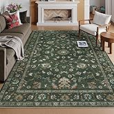 Hedlive Dark Green Floral 5x7 Rug for Bedroom, Boho Soft Washable Area Rugs for Living Room, Low Pile Stain Resistant Dining Room Rug, Non Slip Throw Carpet for Foyer Office Farmhouse