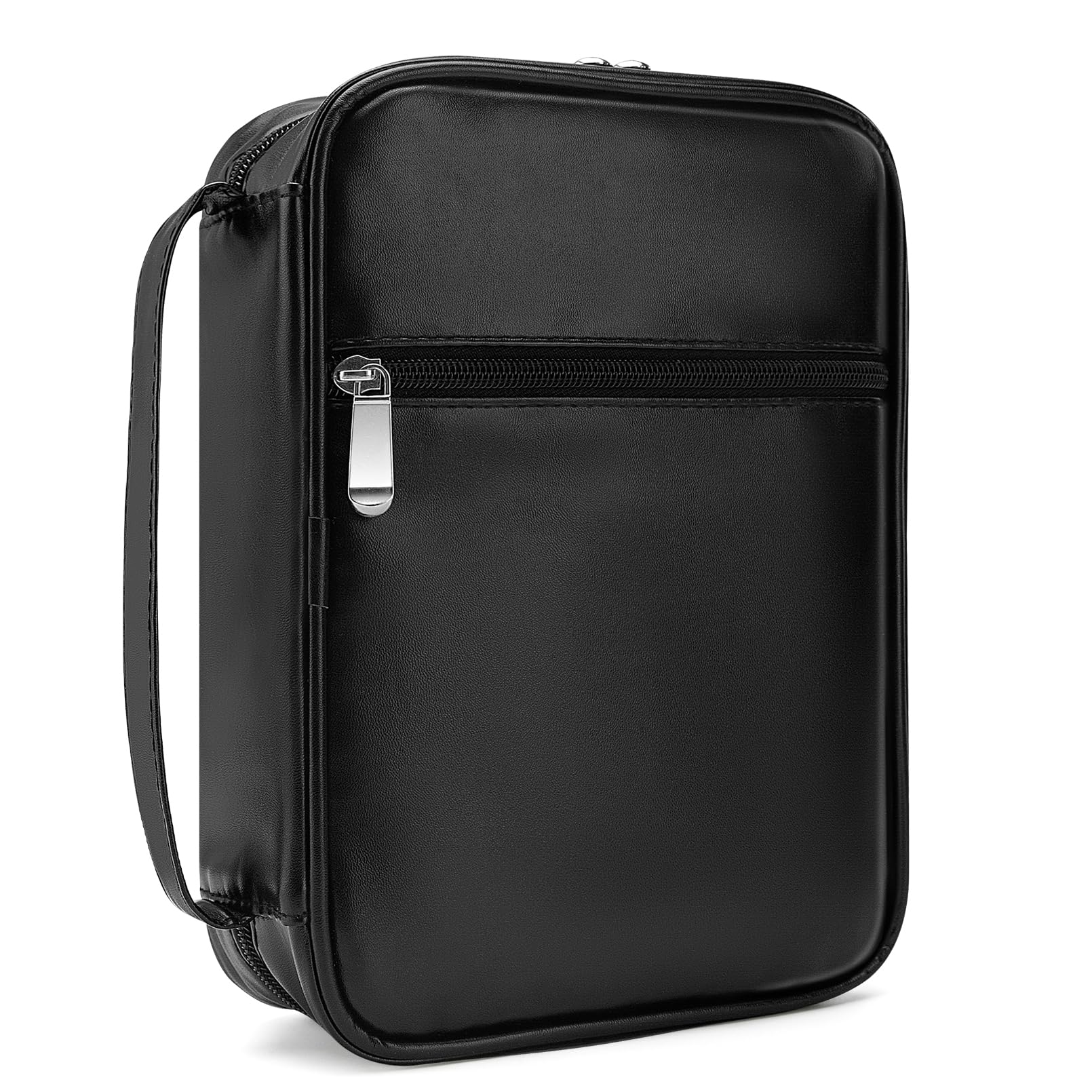 Photo 1 of Aburbe Small Bible Cover Case for Women and Men, 9x6 PU Leather Bible Sleeve, Compact Travel Bible Carrier Bag with Front Pen Holders, Zipper Closure, Inner Pockets - Black